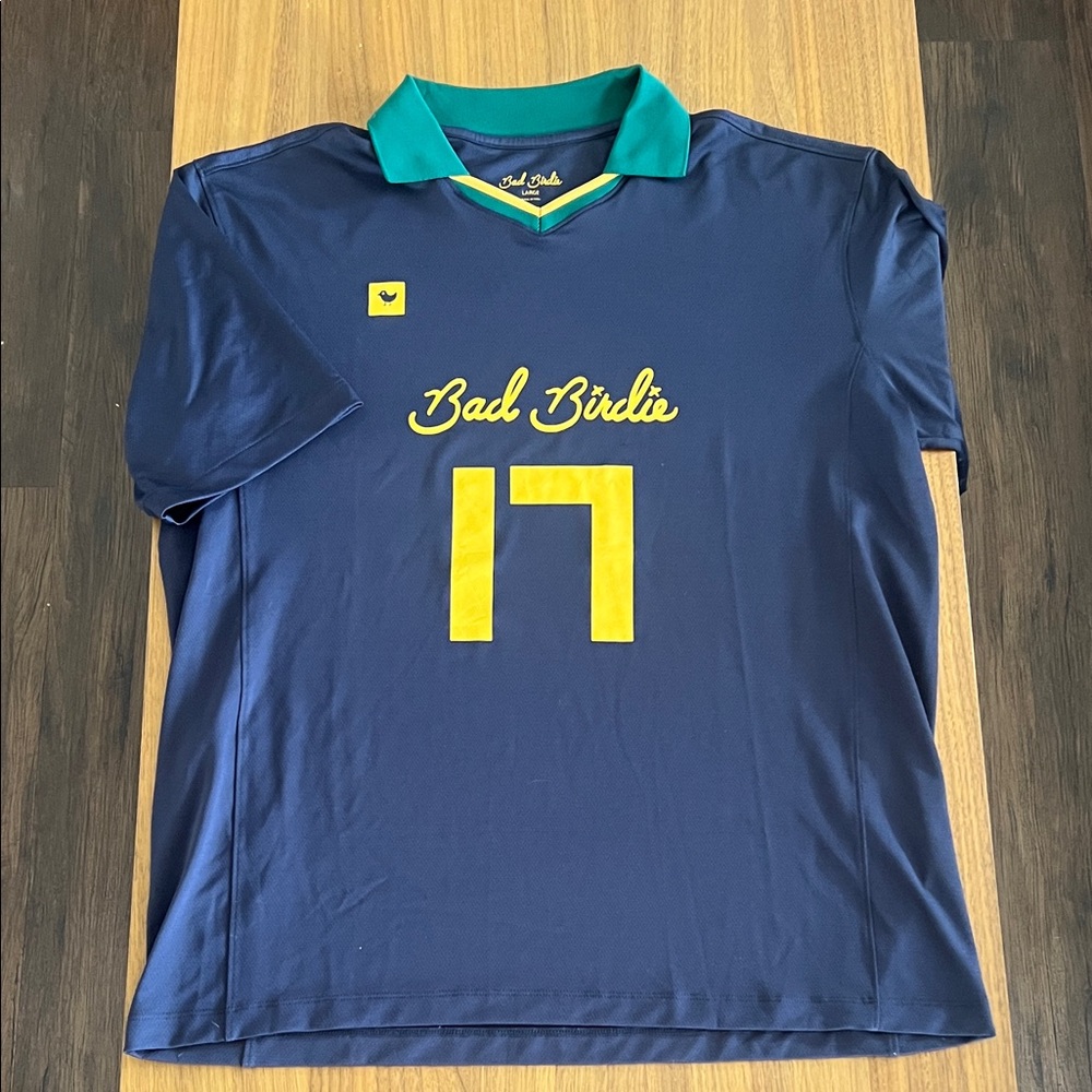 Bad Birdie Navy Polo with Teal Collar and Yellow Accents